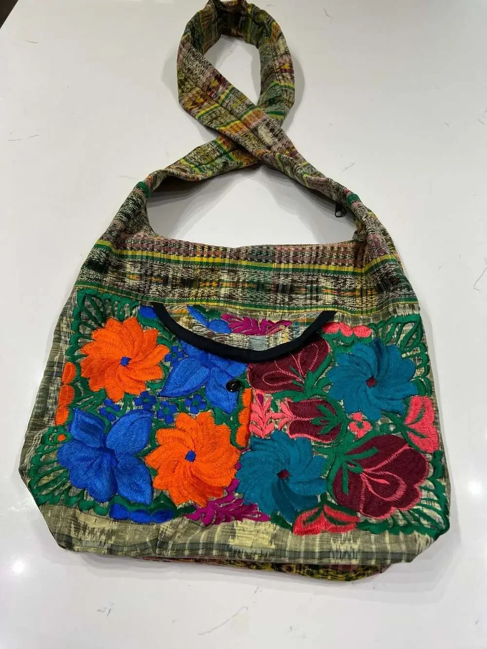 Vintage Mexican Floral Embroidered Boho Crossbody Hobo Bag